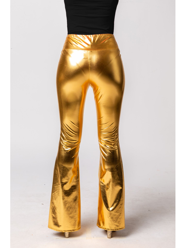 Leggings Dorés Femme Taille Haute – Évasé Disco Années 70
