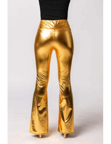 Leggings Dorés Femme Taille Haute – Évasé Disco Années 70
