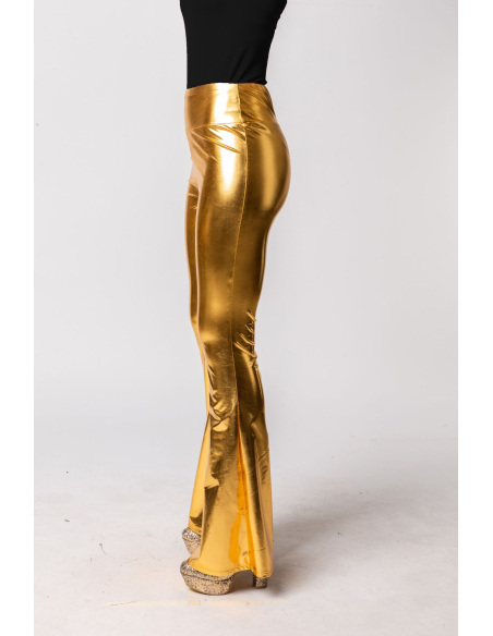 Leggings Dorés Femme Taille Haute – Évasé Disco Années 70