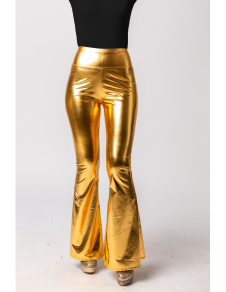 Leggings Dorés Femme Taille Haute – Évasé Disco Années 70