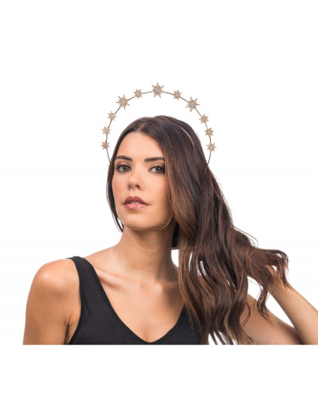 Serre-Tête Couronne d’Étoiles Or – Double Halo Doré
