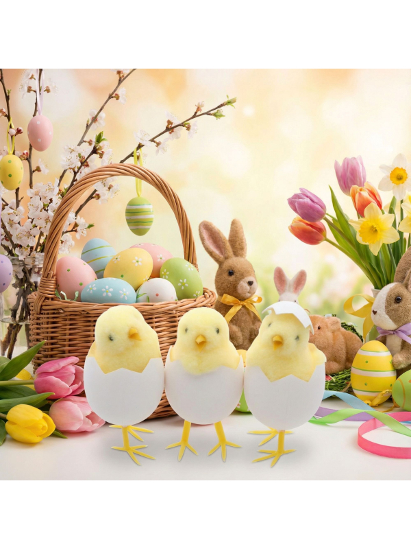Poussins Jaunes dans Coquille d’Œuf – 3 Assortiments – Lot de 3 Minimum