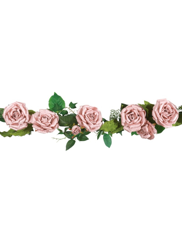 Centre de Table Roses Luxe en Velours – 2 m – Rose Poudré