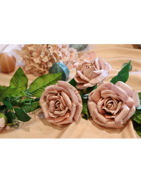 Centre de Table Roses Luxe en Velours – 2 m – Rose Poudré