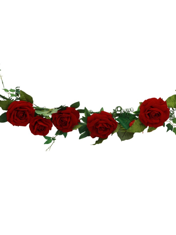 Centre de Table Roses Luxe en Velours – 2 m – Rouge Poudré