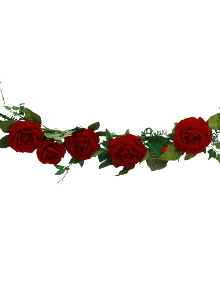 Centre de Table Roses Luxe en Velours – 2 m – Rouge Poudré