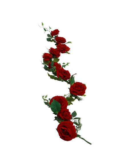 Centre de Table Roses Luxe en Velours – 2 m – Rouge Poudré