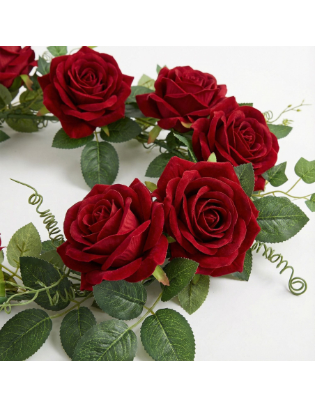 Centre de Table Roses Luxe en Velours – 2 m – Rose Poudré ou Rouge