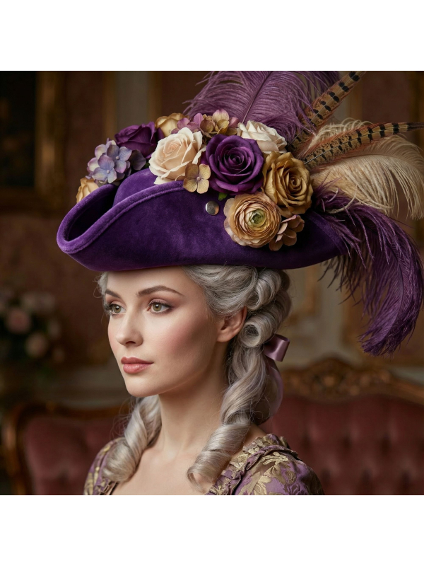 Tricorne Velours Violet Haut de Gamme – Trois Points de Couture & Couleur Supérieure