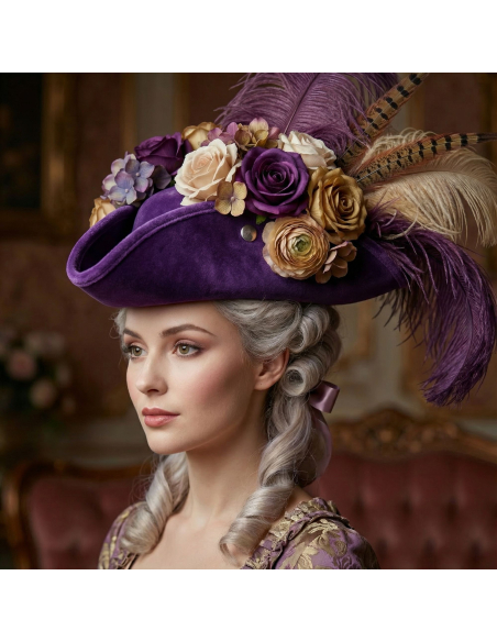 Tricorne Velours Violet Haut de Gamme – Trois Points de Couture & Couleur Supérieure