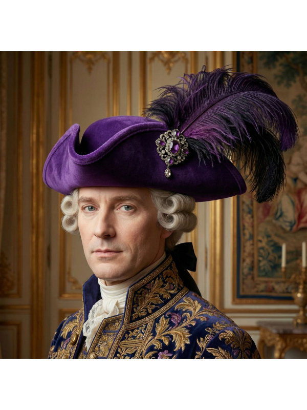 Tricorne Velours Violet Haut de Gamme – Trois Points de Couture & Couleur Supérieure