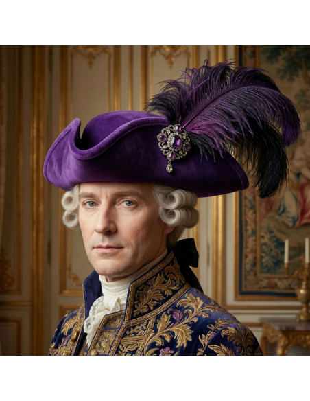 Tricorne Velours Violet Haut de Gamme – Trois Points de Couture & Couleur Supérieure