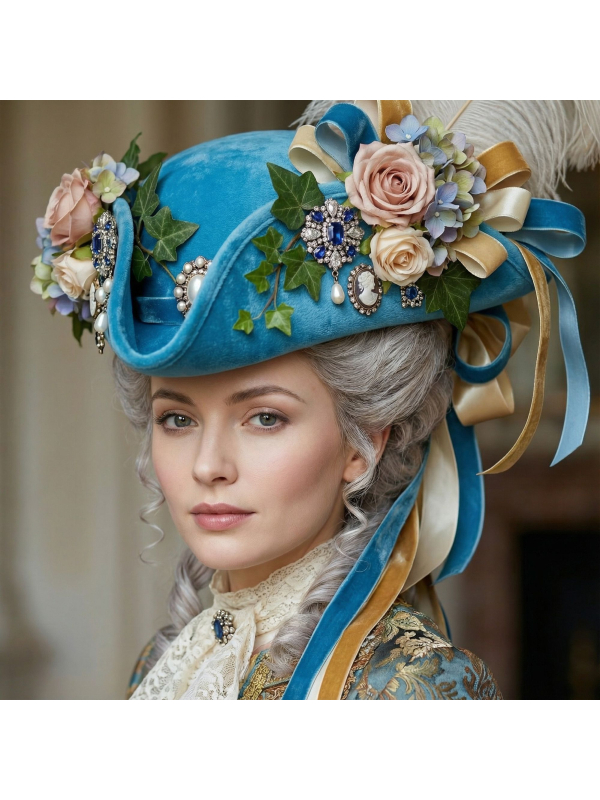 Tricorne Velours Turquoise Haut de Gamme – Trois Points de Couture & Couleur Supérieure