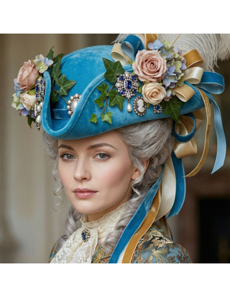 Tricorne Velours Turquoise Haut de Gamme – Trois Points de Couture & Couleur Supérieure