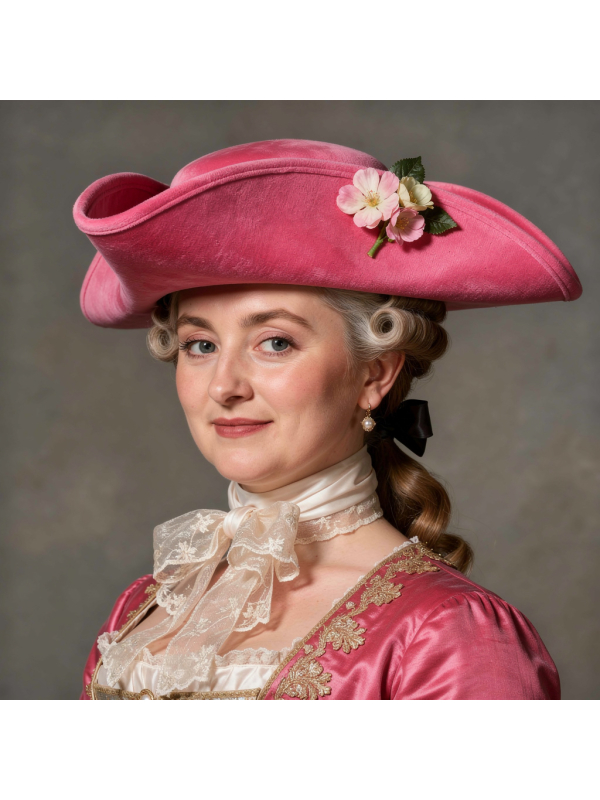Tricorne Velours Rose Haut de Gamme – Trois Points de Couture & Couleur Supérieure