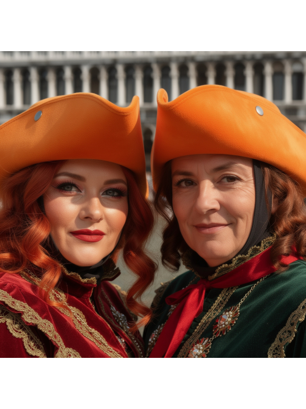 Tricorne Velours Orange Haut de Gamme – Trois Points de Couture & Couleur Supérieure
