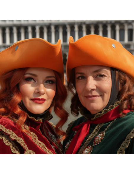 Tricorne Velours Orange Haut de Gamme – Trois Points de Couture & Couleur Supérieure