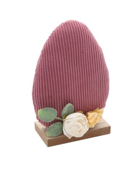 Œuf en Velours Vieux Rose 16 cm – Décoration Pastel Élégante