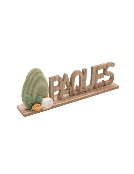 Centre de table Pâques en bois – Œuf velours pastel (Vert sauge) – Décoration élégante 30 cm