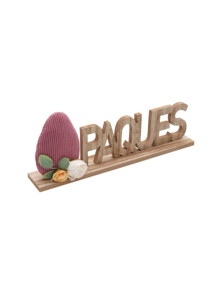 Centre de table Pâques en bois – Œuf velours pastel (Vieux rose ) – Décoration élégante 30 cm