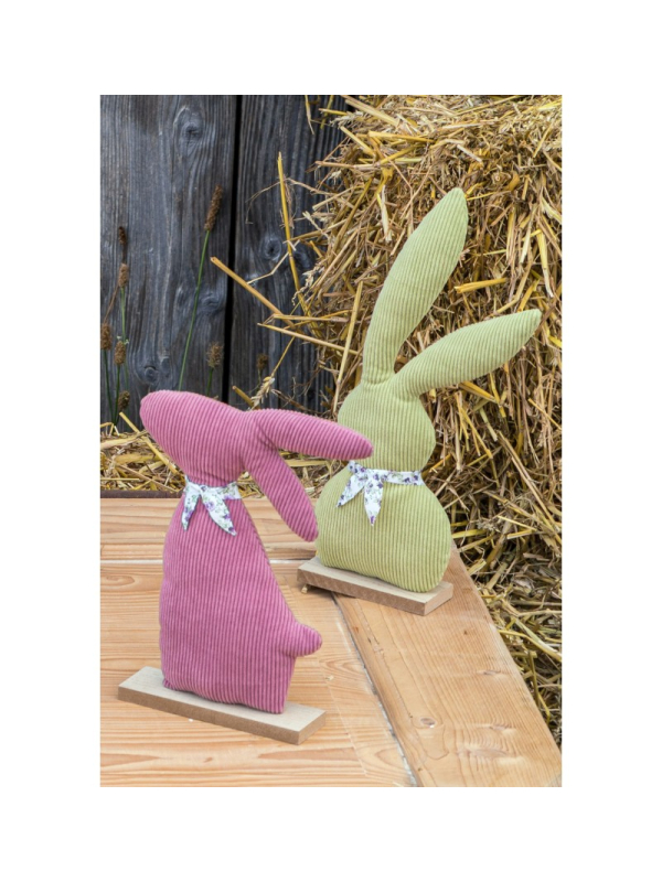 Décoration Lapin de Pâques en Velours – Grandes Oreilles Vert Sauge 35 cm