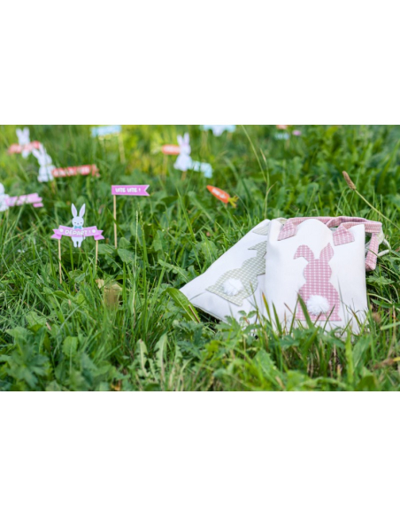 Sac Lapin de Pâques avec Pompon – Motif Vichy, 2 Assortiments