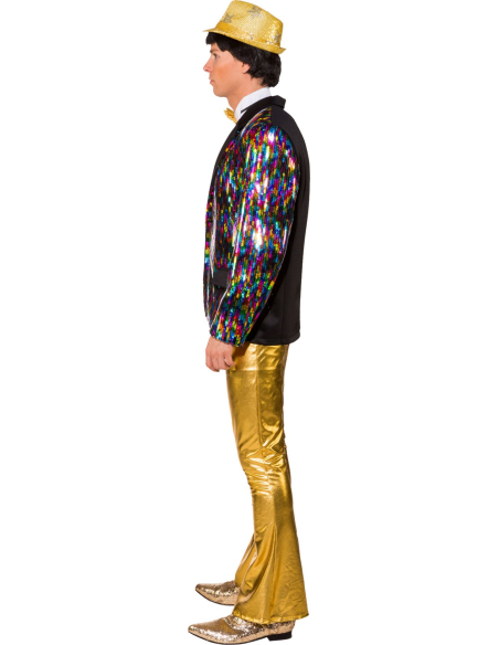 Pantalon évasé doré homme – Look disco strass & paillettes