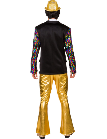 Pantalon évasé doré homme – Look disco strass & paillettes