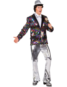 Pantalon disco évasé argent homme – Look scène & strass