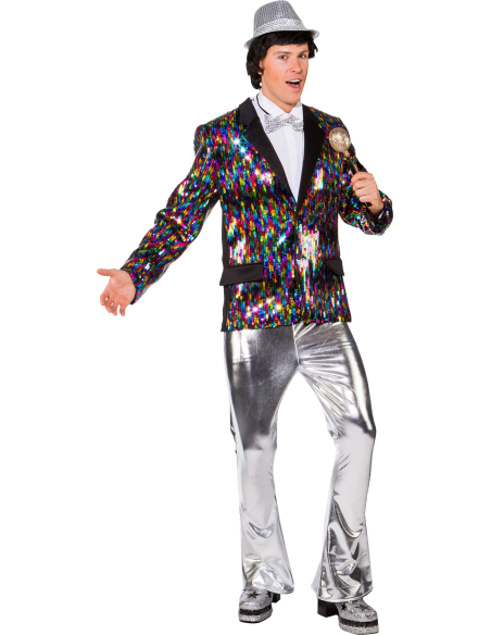 Pantalon disco évasé argent homme – Look scène & strass