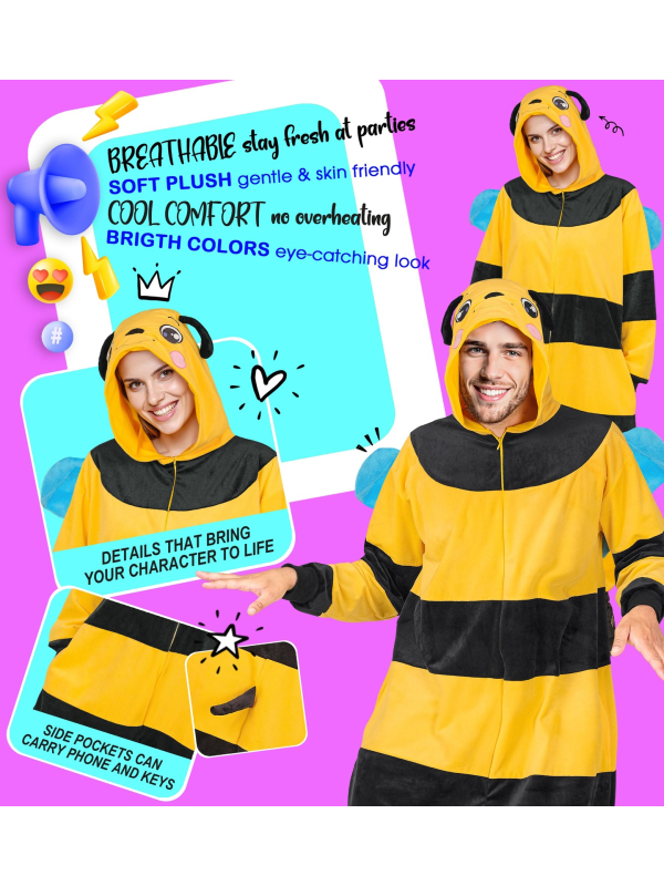 Combinaison pyjama abeille – Onesie kigurumi mixte adulte