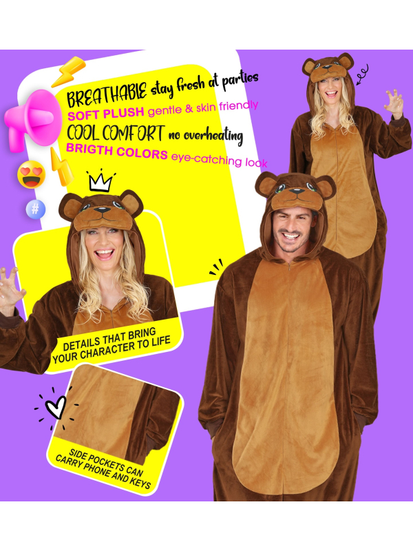 Combinaison pyjama ours brun – Onesie kigurumi mignon mixte adulte