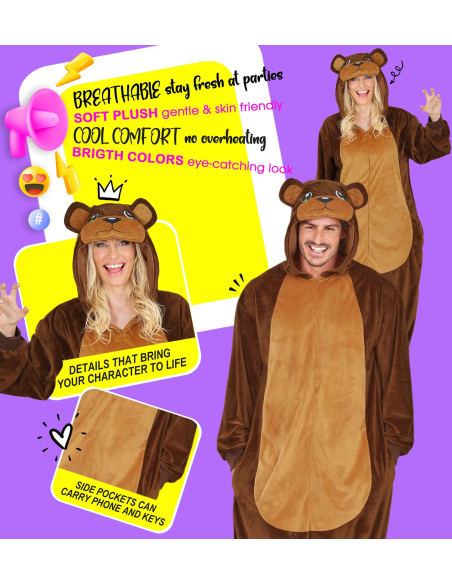 Combinaison pyjama ours brun – Onesie kigurumi mignon mixte adulte
