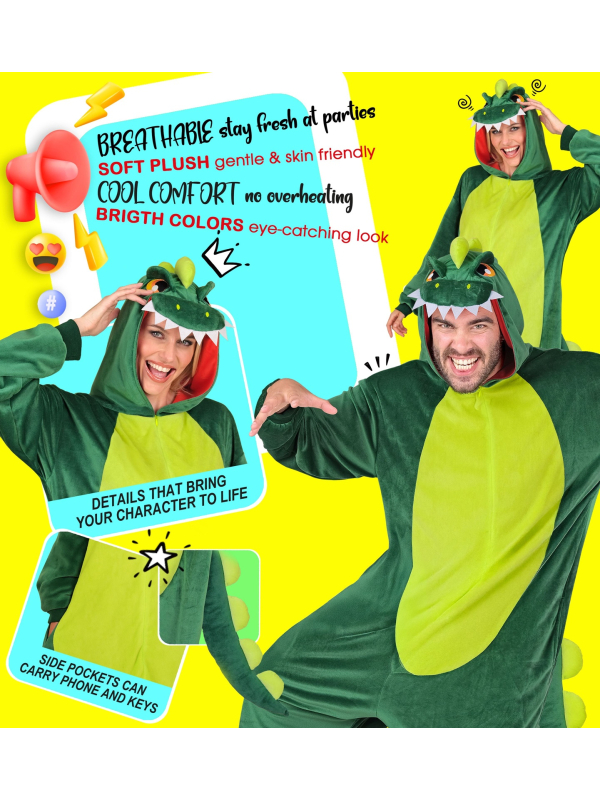 Combinaison pyjama dinosaure vert – Onesie kigurumi dragon mixte adult