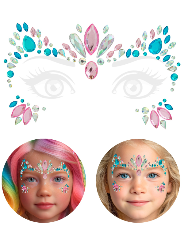 Bijoux de visage licorne enfant – Strass autocollants multicolores