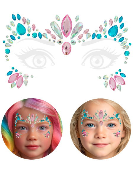 Bijoux de visage licorne enfant – Strass autocollants multicolores