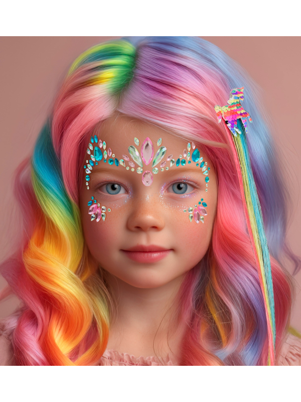 Bijoux de visage licorne enfant – Strass autocollants multicolores
