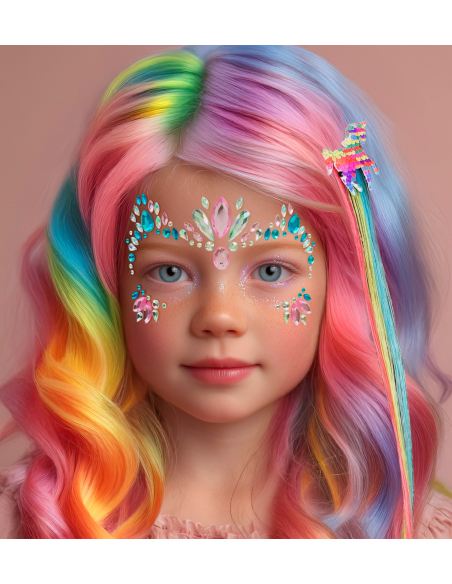 Bijoux de visage licorne enfant – Strass autocollants multicolores