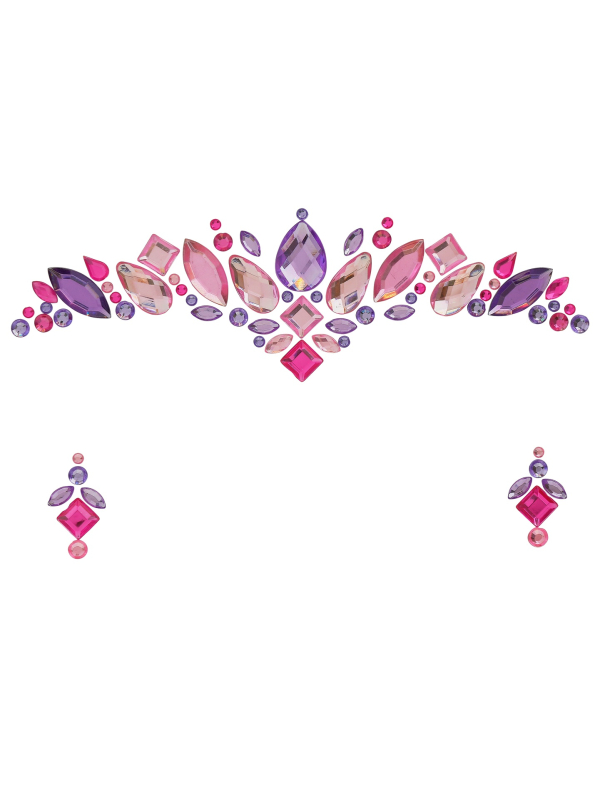 Bijoux de visage princesse enfant – Strass autocollants rose et viole