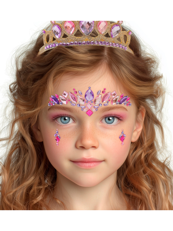 Bijoux de visage princesse enfant – Strass autocollants rose et viole