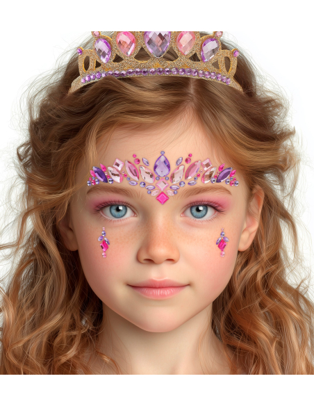 Bijoux de visage princesse enfant – Strass autocollants rose et viole