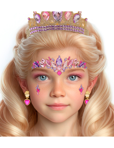 Bijoux de visage princesse enfant – Strass autocollants rose et viole