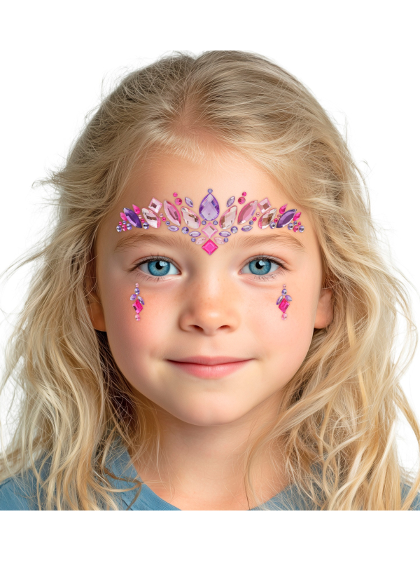 Bijoux de visage princesse enfant – Strass autocollants rose et viole
