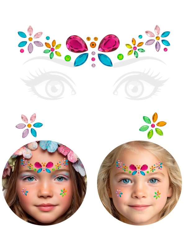 Bijoux de visage papillon enfant – Strass autocollants multicolores