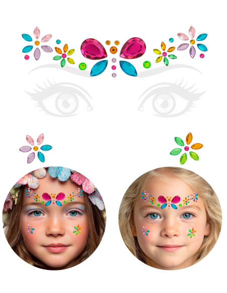 Bijoux de visage papillon enfant – Strass autocollants multicolores