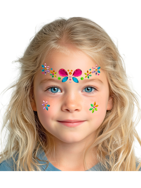 Bijoux de visage papillon enfant – Strass autocollants multicolores