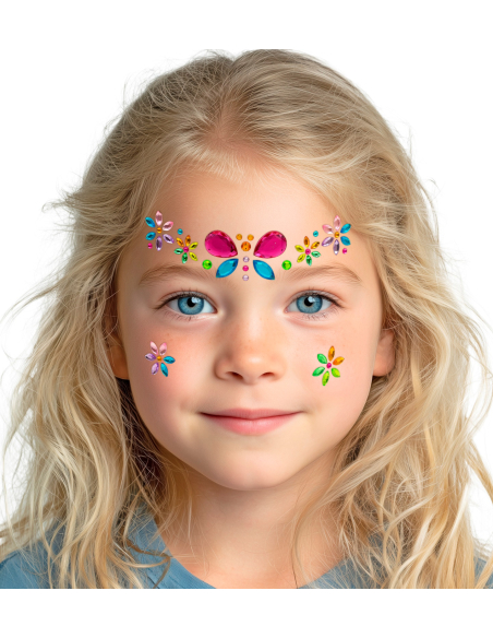 Bijoux de visage papillon enfant – Strass autocollants multicolores