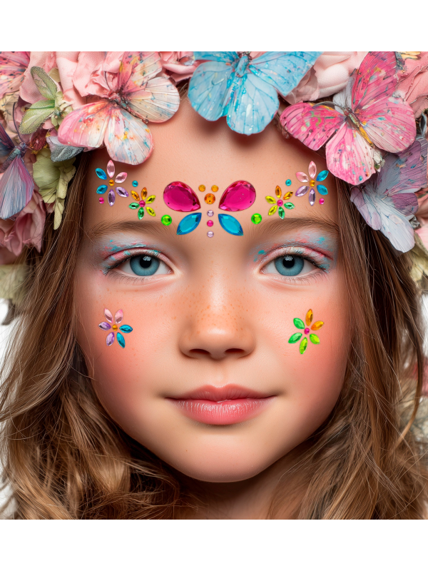 Bijoux de visage papillon enfant – Strass autocollants multicolores