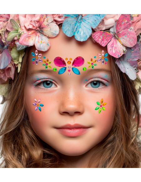 Bijoux de visage papillon enfant – Strass autocollants multicolores