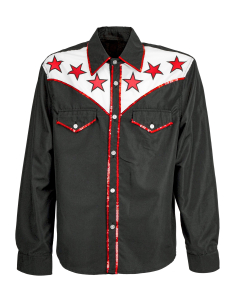 Chemise cow-boy western homme – Chemise rodéo noire à étoiles rouges S à XXL 2